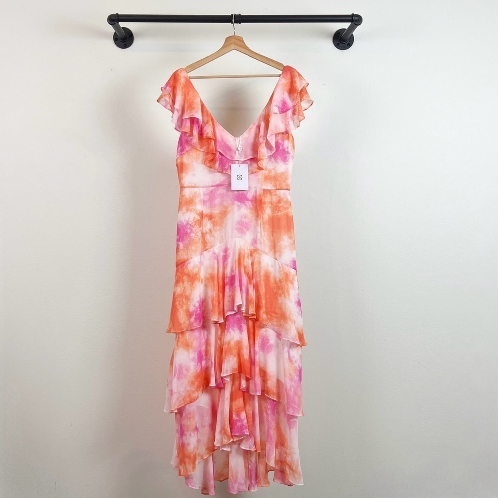 NWT Wayf Chelsea Tiered Ruffle Maxi Dress in Passion Tie Dye - Picture 2 of 5